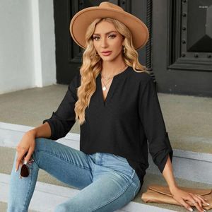 Womens T Shirts V-neck Women Long Sleeve Shirt Casual Solid Color Cashmere Loose T-shirt Tops Knitted Female
