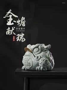 Tea Pets Qingsha Stone Pet Golden Toad Chinese Set Attracting Wealth Three Legged Table Small Decoration