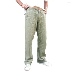 Calças masculinas cor sólida multi-bolso solto elástico cordão calças retas roupas