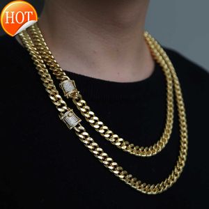 Hip Hop Cuban Chain Naszyjnik 5a CZ Pograne zapięcie dla mężczyzn biżuteria z złotymi długimi łańcuchami Naszyjnikami Miami Biżuteria