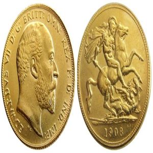 UK Rare 1908 British coin King Edward VII 1 Sovereign Matt 24-K Gold Plated Copy Coins 206K