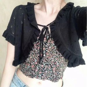 Kobiety damskie kawaii krótkie lolita kardigan kobiety eleganckie puste bandaż cienki płaszcz ochrony przeciwsłonecznej Cape Cute Crop Top