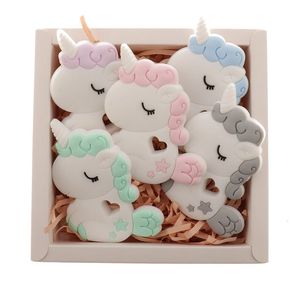 QHBC 10st Silicone Unicorn Baby Teether gnagare en gratis född tänder halsband hänge spädbarn tuggar sjuksköterska gåva leksaker häst 240226