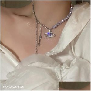 Anhänger Halsketten Lila Kristall Herzform Universum Halskette Für Frauen Exquisite Perle String Perlen Kette Choker Drop Lieferung Dhjlb