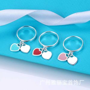 Desginer Tiffanie New Enamel Heart-shaped Ring t Family Cnc Word Printed Peach Heart Double Pendant Female Jewelry 268D