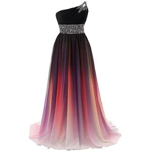 2018 Nuovo economico sexy una spalla Ombre abiti da sera lunghi da ballo in chiffon A Line Plus Size pavimento lunghezza abito da festa formale QC11649334132