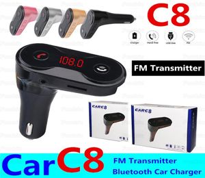 C8 Kablosuz Bluetooth Multif Function FM Verici USB Araba Şarj Cihazları Adaptör Mini Mp3 çalar kiti TF Kart Elçileri8431148