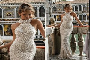 Julie Vino Spring 2020 Mermaid Wedding Dresses Halter Neck Lace Bridal Gowns With Beads Floor Length Appliques Beach Wedding Dress8591765