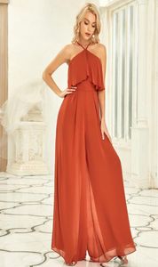 Elegant Chiffon Jumpsuits Prom Dresses Halter Neck Backless golvlängd Festklänningar5838110