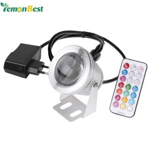 LED undervattenslampan IP67 12 Färger 1000lm 10W RGB Fountain Lätt timingfunktion Pool Pond Fish Tank Aquarium Spotlight EU Plug Y2258H