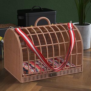 Cat Carrying Basket Wicker Cat Carrier Basket Kitten Bed Portable Pet Caves Houses with Soft Cushion Pet Carrier Basket268H