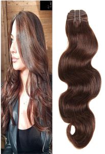 Castanha marrom onda do corpo extensão do cabelo humano médio marrom extensões de cabelo humano pacotes de cabelo virgem malaio 3pcslot1653426