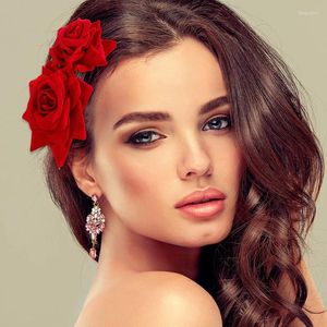 Accessori per capelli Fancy Double Silk Artificial Rose Flower Pettine Viola Rosso Clip Copricapo da sposa da sposa Lady Prom Copricapo