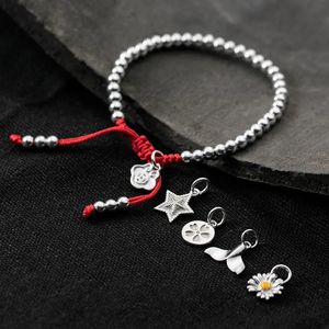 22cm Silver Bead 925 Sterling Silver Rope Bracelets Thread Line String Jewelry Bracelets For Women Girls Fish Flower Daisy Lock 240226