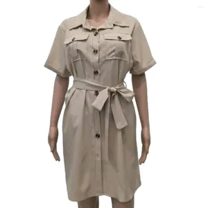 Vestidos casuais mulheres camisa vestido chique coleção de verão feminino v pescoço botão para baixo mini com bolso com cinto manga curta