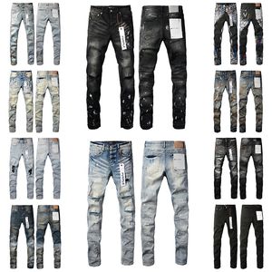 Lila jeans män jeans designer jeans mens mager jeans lyxdesigner denim byxa orolig rippad cyklist svart blå jean smal fit motorcykel