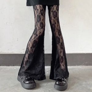 Capris Sexy Lace Women Long Pants Black Transparency Hollow Out Fashion EuroAmerica Styleソフトパーティー