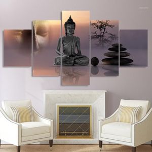 Målningar Moderna HD -tryckta bilder Canvas Målning 5 Panel Zen Buddha Staty Wall Art Home Decoration Framework Poster för LIVIN293J