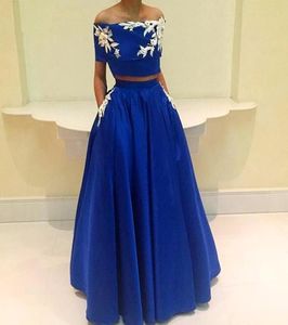 Royal Blue Muslim Evening Dresses Aline Two Pieces Flowers Elegant Islamic Dubai Kaftan Saudi Arabic Long Evening Gown7205589