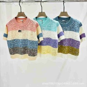 Women's Knits & Tees designer 24 Spring/Summer High Quality M Family Colorful Contrast Round Neck Short sleeved Knitted Beads Fashionable ZUKI