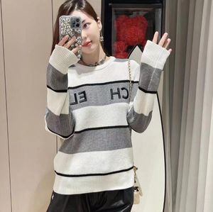 Designerka swetra kardigan Fall luksus damski sweter kontrastowy kolor pasiasty haft haftowany swobodny sweter pullover s-xl