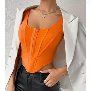 Women's Tanks Y2k Orange Bustier Crop Corset Sexy Fishbone Tank Tops With Buckle Slim Fit Sleeveless Camis Vest Summer Clothing Trend