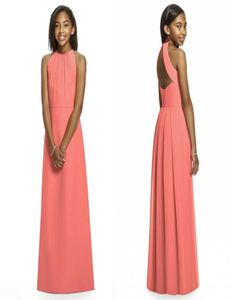 2021 Coral Junior Bridesmaid Dresses Halter Sleeveless A Line Floor Length Long Open Back Cheap Bridesmaid Dresses8225650