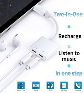 Dual Type C AUX O Earphone Jack Adapter för Samsung Galaxy S20 S10 Note10 Huawei P40 USB-C Laddningsdelare Hörlurkonverterare1737607