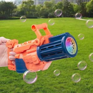 Gun Toys New Full-Automatic Gatling Bubble Machine Automatisk vattenabsorption Net Red Electric Bubble Gun Pile-Child Outdoor Toor L240311