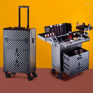 Koffer Make-up Trolley Kosmetik Koffer Mehrschichtige Schönheit Nagel Tattoo Maniküre Box Große Kapazität Reise Rollgepäck Taschen