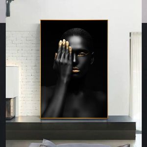 Sexy afrikanische schwarze Goldfrau Bilder Leinwanddrucke dekorative Malerei Wandkunst für Wohnzimmer Poster NO FRAME240Z