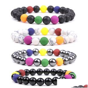 Beaded 8Mm Colorf Stone Handmade Beaded Strands Charm Bracelets For Men Women Elastic Bangle Fashion Lover Jewelry Drop Delivery Jewe Dhvta