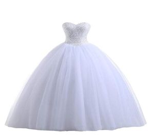 Новые милые тюль ALine Свадебные платья Vestido Плюс Размер Свадебные платья длиной до пола с тяжелыми бусинами на шнуровке сзади с Pett1623484