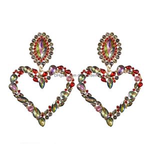 Charm Dominated Exaggerated Fashion With Fl Crystal Heart Shape Dangle Earrings Contracted Joker Long Women Drop Jewelry Deli Dhgarden Dhz8H