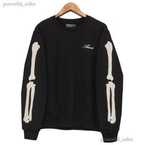 Casual Flocking Bone Pattern Tshirt Top Mens Sweatshirt Hoodie Japanese Korean Streetwear O-neck Men Sweatshirt 685