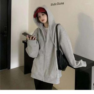 Hoodies femininos harajuku coreano feminino zip up casaco oversized solto sweatshirts casual sólido manga longa moletom casacos com capuz jaqueta