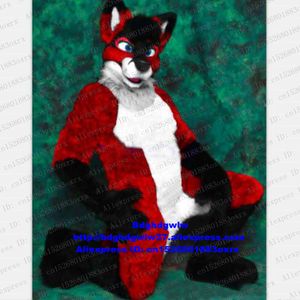 Mascot Costumes Red White Long Fur Furry Wolf Fox Husky Dog Fursuit Mascot Costume Adult Character Upmarket Upscale Image Ambassador Zx1308