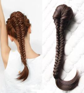 Perucas sintéticas AOOSO cabelo trançado trançado rabo de peixe espinha de peixe cordão rabo de cavalo para peruca feminina branca 4 cores disponíveis to8446079