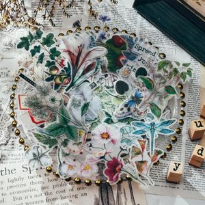 50pcs Vintage Plants Flowers Butterfly Vellum Paper Stickers For Scrapbooking Happy Planner Card Making Journaling Project Craft T229a
