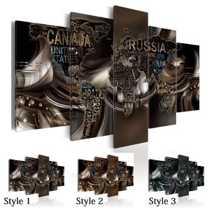 Fashion Wall Art Canvas Painting 5 Pieces Brown Diamond Abstract Letter Word Map Modern Home Decoration Choose Color And Size No F240v
