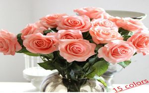 Cały 15 kolorów wystrój Rose sztuczne kwiaty jedwabne kwiaty prawdziwe dotyk róża ślub ślubna bukiet dom