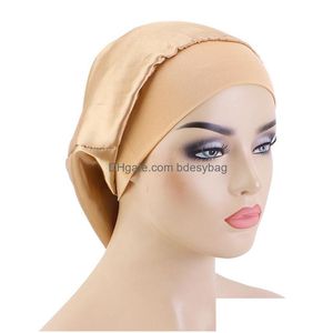 Beanie/Skull Caps Solid Color Satin Wide Night Hat Beanie For Women Girl Elastic Sleep Hair Care Home Fashion Accessories Drop Deliver DHYFG