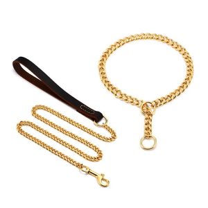 18K Gold Plated Dog Collar Stainless Steel Choke Dog Chain for German Shepherd Metal Leash Pet Accessories for Large Dogs 10A 2010299K