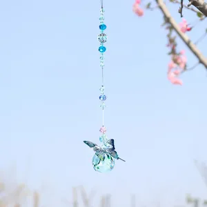 Garden Decorations Metal Butterfly Hanging Crystal Prisms SunCatcher For Window Home