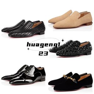 Red Bottomshoes Casual Mens Sapatos Casuais Designer Luxo Red Bottoms Mocassins Vestido Sapatos Clássico Preto Camurça Patente Couro Rebites Glitter Loafer Homens F