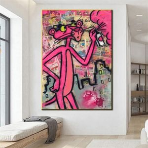 Dipinti Graffiti Pantera Rosa Pittura su tela Poster colorati e stampe Immagini di arte della parete di strada per soggiorno camera da letto Home293a