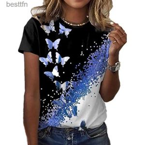 여자 티셔츠 2022 여름 버터 플라이 3D 인쇄 동물 패션 스트리트웨어 대형 O- 넥 티셔츠 T 셔츠 소녀 탑 티스 의류 240311