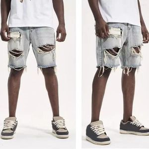 Men's Jeans Customized Men Shorts Summer Distressed Denim Straight Fit Ripped Holes Knee Length with Multi Pockets Korean