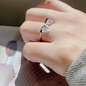 Moda coreana óculos 14k anéis de ouro branco para mulheres múltiplos minimalistas ajustáveis anel aberto declaração amante casal anel jóias presente anillos