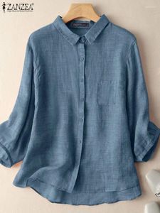 Women's Blouses Women Long Sleeve Lapel Neck Blouse ZANZEA Elegant Solid Buttons Shirts Work Blusas Feamle Tunic Tops Oversize Holiday
